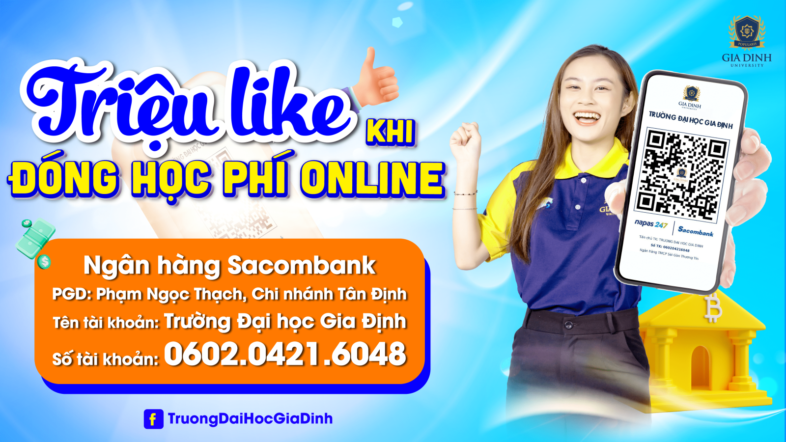 Sinh viên thanh toán học phí qua ví điện tử trên điện thoại thông minh